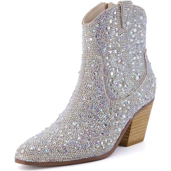 Women's Rhinestone Western Boots with +Memory Foam Cowboy Ankle Boots